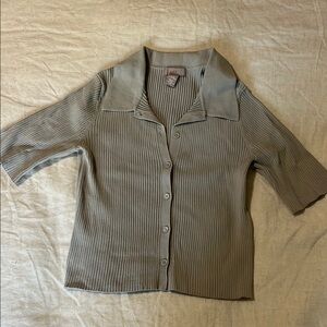 H&M Ribbed Button-Up Blouse - Taupe